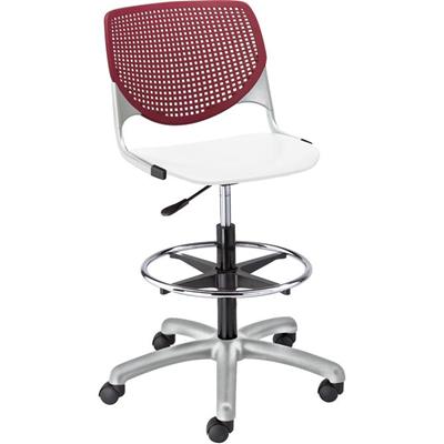 KFI Kool Collection 2300 Armless Stool with Casters - White Seat Color - Polypropylene Seat Material - Burgundy Back Color - Polypropylene Back Material - Powder Coated Silver Frame Color - Steel Frame Material - 1 Each