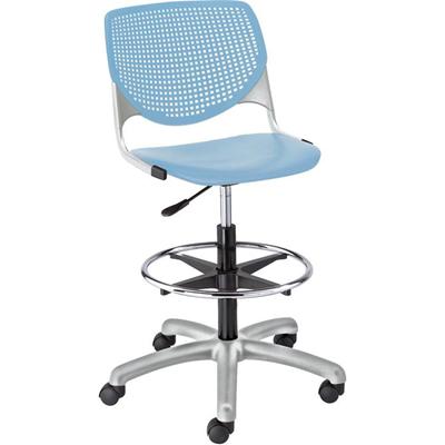 KFI Kool Collection 2300 Armless Stool with Casters - Polypropylene Seat Material - Polypropylene Back Material - Powder Coated Silver Frame Color - Steel Frame Material - 5-star Base - Sky Blue - 1 Each