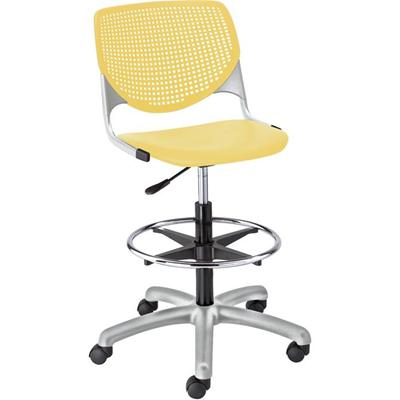 KFI Armless-Casters - Polypropylene Seat Material - Polypropylene Back Material - Powder Coated Silver Frame Color - Steel Frame Material - 5-star Base - Yellow - 1 Each