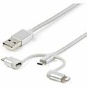 StarTech.com USB Multi-Charger Cable - Lightning, USB-C, Micro-B - Braided - 1 m (3 ft.) - 3.30 ft Lightning/USB Data Transfer Cable for iPod, iPad, iPhone, Phone, Tablet - First End: 1 x 4-pin USB 2.0 Type A - Male - Second End: 1 x 8-pin Lightning 