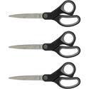 Sparco Straight Scissors w/Rubber Grip Handle - 7" Overall Length - Straight - Stainless Steel - Pointed Tip - Black, Gray - 3 / Bundle