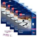 Avery&reg; Blank Tickets with Tear-Away Stubs - 1 3/4" Widthss x 5 1/2" Length - Laser, Inkjet - Matte White - 20 / Sheet - 200/Pack - 5 / Carton