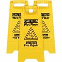 Genuine Joe Universal Graphic Wet Floor Sign - Print/Message "Wet Floor" - Foldable - Yellow - 3 / Bundle