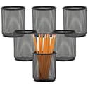 Lorell Mesh Wire Pencil Cup Holders - 3.5" Height x 3.9" Width - Steel - Black - 6 / Box