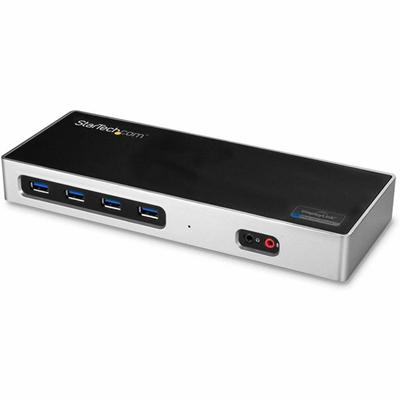 StarTech.com Dual-4K Docking Station with 6 x USB 3.0 Ports - for Notebook - 40 W - USB Type C - 2 Displays Supported - 4K - 3840 x 2160, 4096 x 2160 - 6 x USB 3.0 - USB Type-C - Network (RJ-45) - HDMI - DisplayPort - Black, Silver - Audio Line Out -