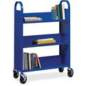 Lorell Single-sided Book Cart - 3 Shelf - Round Handle - 5" Caster Size - Steel - 32" Width x 14" Depth x 46" Height - Blue - 1 Each