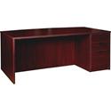 Lorell Prominence 2.0 Bowfront Right-Pedestal Desk - x 1" Thickness Top, 29" Height x 72" Width x 42" Depth - Total Drawer(s): 3 - Single Pedestal on Right Side - Band Edge - Material: Particleboard - Finish: Mahogany Laminate, Thermofused Melamine (