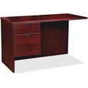 Lorell Prominence 2.0 Left Return - 29" Height x 42" Width x 24" Depth, x 1" Thickness Top - Total Drawer(s): 2 - Single Pedestal on Left Side - Band Edge - Material: Particleboard - Finish: Mahogany Laminate, Thermofused Melamine (TFM) - 1 Each