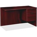 Lorell Prominence 2.0 Right Return - 29" Height x 42" Width x 24" Depth, x 1" Thickness Top - Total Drawer(s): 2 - Single Pedestal on Right Side - Band Edge - Material: Particleboard - Finish: Mahogany Laminate, Thermofused Melamine (TFM) - 1 Each