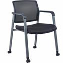 Lorell Mesh Back Guest Chair with Casters - Black Seat Color - Fabric Seat Material - High Back - Square Base - 1 Each