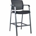 Lorell Mesh Back Guest Stool with Arms - Black Seat Color - Fabric Seat Material - Square Base - 1 Each