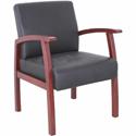 Lorell Thickly Padded Guest Chair - Mahogany Frame Color - Wood Frame Material - Four-legged Base - Black - Leather - Armrest - 1 Each