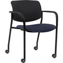 Lorell Advent Mobile Stack Chairs with Arms - Dark Blue Seat Color - Foam, Crepe Fabric Seat Material - Black Back Color - Plastic Back Material - Powder Coated, Black Frame Color - Tubular Steel Frame Material - Four-legged Base - Armrest - 2 / Cart