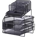 Lorell Divided 4-tier Desktop Organizer - 4 Tier(s) - 15.75" Height x 12.87" Width x 14.37" Depth - Desktop - Black - Plastic, Mesh - 1 Each