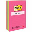 Post-it&reg; Notes Original Notepads - Poptimistic Color Collection - 4" Flag/Note Width x 6" Flag/Note Length - Rectangle - 100 Sheets per Pad - Ruled - Power Pink, Neon Green, Aqua, Neon Orange, Guava Pink - Self-adhesive, Self-stick - 5 / Pack