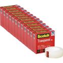 Scotch Transparent Tape - 3/4"W - 36 yd Length x 0.75" Width - 1" Core - Clear - Stain Resistant, Moisture Resistant, Long Lasting - For Multipurpose, Mending, Packing, Label Protection, Wrapping - 12 / Pack