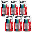 Sharpie Twin Tip Permanent Markers - 0.3 mm Ultra Fine, 1 mm Fine Marker Point - Red, Green, Blue, Black Ink - Alcohol Based - 4/Set - 6 / Bag
