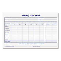 Weekly Time Sheets, One-Part (No Copies), 8.5 x 5.5, 50 Forms/Pad, 2 Pads/Pack