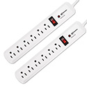Surge Protector, 6 AC Outlets, 4 ft Cord, 540 J, White, 2/Pack