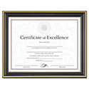 Gold-Trimmed Document Frame w/Certificate, Plastic/Glass, 8 1/2 x 11, Black