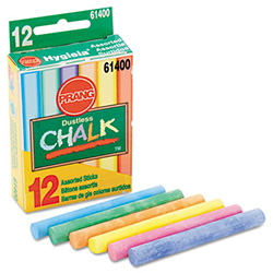 Hygieia Dustless Board Chalk, 3.25" x 0.38" Diameter, Assorted, 12/Box