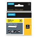 Rhino Flexible Nylon Industrial Label Tape, 0.5" x 11.5 ft, Yellow/Black Print