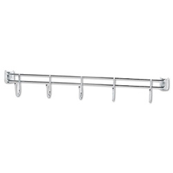 Hook Bars For Wire Shelving, Five Hooks, 24" Deep, Silver, 2 Bars/Pack