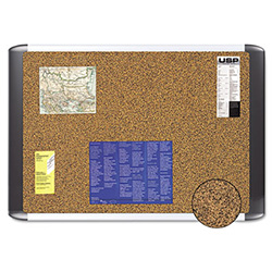 Tech Cork Board, 72" x 48", Tan Surface, Silver/Black Aluminum Frame