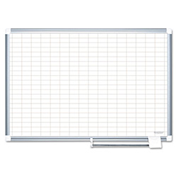 Gridded Magnetic Porcelain Dry Erase Project Planning Board, 1" x 2" Cells, 72" x 48", White Surface, Satin Aluminum Frame