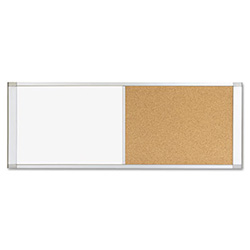 Cubicle Workstation Dry Erase Board, Combo Magnetic Dry Erase/Bulletin, 48" x 18", Tan/White Surface, Satin Aluminum Frame