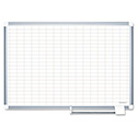 Gridded Magnetic Steel Dry Erase Project Planning Board, 1" x 2" Cells, 48" x 36", White Surface, Satin Aluminum Frame