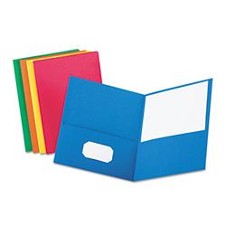 Twin-Pocket Folder, Embossed Leather Grain Paper, 0.5" Capacity, 11 x 8.5, Assorted Colors, 25/Box