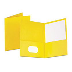 Twin-Pocket Folder, Embossed Leather Grain Paper, 0.5" Capacity, 11 x 8.5, Yellow, 25/Box