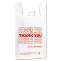 HDPE T-Shirt Bags, Thank You - Have a Nice Day Labeling, Cut-Out Handles, 12" x 7" x 23", White/Red, 500/Carton