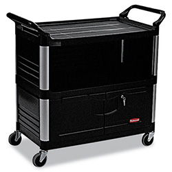 Xtra Equipment Cart, Plastic, 3 Shelves, 300 lb Capacity, 20.75" x 40.63" x 37.8", Black