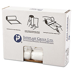 High-Density Commercial Can Liners, 10 gal, 8 mic, 24" x 24", Natural, Interleaved Roll, 50 Bags/Roll, 20 Rolls/Carton