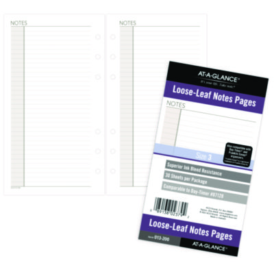 Lined Notes Pages for Planners/Organizers, 6.75 x 3.75, White Sheets, Undated, 30 Sheets