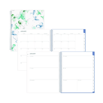 Lindley Weekly/Monthly Planner, Floral Artwork, 11 x 8.5, White/Blue/Green Cover, 12-Month (Jan to Dec): 2026