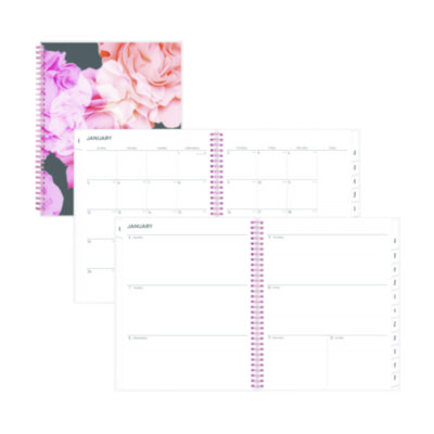 Joselyn Weekly/Monthly Planner, Floral Artwork, 11 x 8.5, Pink/Peach/Black Cover, 12-Month (Jan to Dec): 2026
