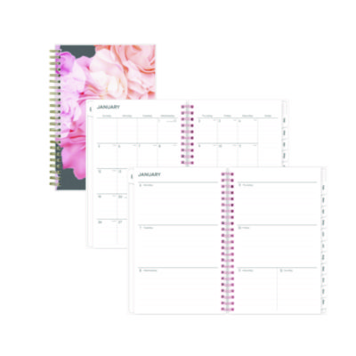Joselyn Weekly/Monthly Planner, Floral Artwork, 8 x 5, Pink/Peach/Black Cover, 12-Month (Jan to Dec): 2026