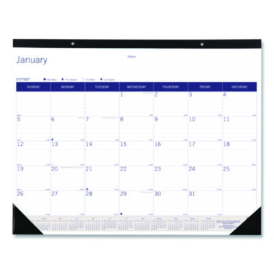 DuraGlobe Monthly Desk Pad Calendar, 22 x 17, White/Blue/Gray Sheets, Black Binding/Corners, 12-Month (Jan to Dec): 2026