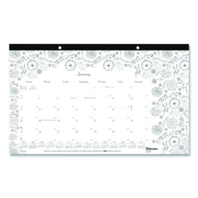 Monthly Desk Pad Calendar, Monthly Coloring Artwork, 17.75 x 10.88, Black Binding, Clear Corners, 12-Month (Jan to Dec): 2026