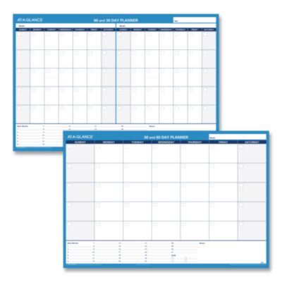 30/60-Day Undated Horizontal Erasable Wall Planner, 36 x 24, White/Blue Sheets, Undated