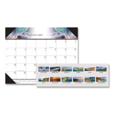 Recycled Full-Color Monthly Desk Pad Calendar, Nature Photography, 22 x 17, Black Binding/Corners,12-Month (Jan to Dec): 2026