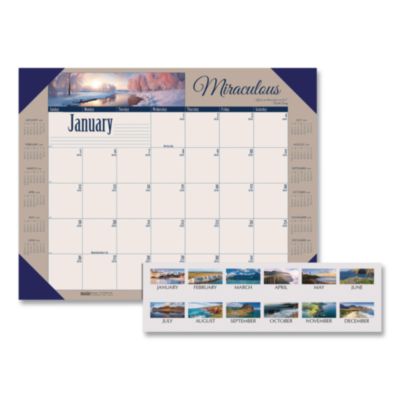 Earthscapes Recycled Monthly Desk Pad Calendar, Motivational Photos, 22 x 17, Blue Binding/Corners, 12-Month (Jan-Dec): 2026
