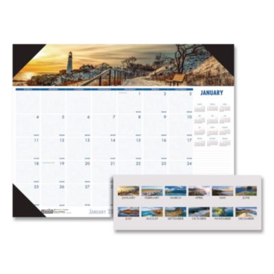 Earthscapes Recycled Monthly Desk Pad Calendar, Coastlines Photos, 22 x 17, Black Binding/Corners,12-Month (Jan-Dec): 2026