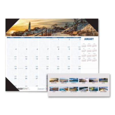 Earthscapes Recycled Monthly Desk Pad Calendar, Coastlines Photos, 18.5 x 13, Black Binding/Corners,12-Month (Jan-Dec): 2026