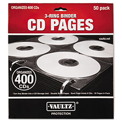 Two-Sided CD Refill Pages for Three-Ring Binder, 8 Disc Capacity, Clear/Black, 50/Pack