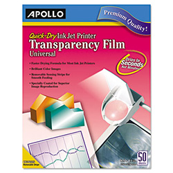 Quick-Dry Color Inkjet Transparency Film, 8.5 x 11, 50/Box