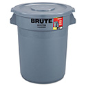 Brute Container with Lid, 32 gal, Plastic, Gray